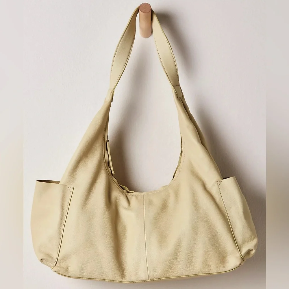 Free People Pale Yellow Leather Hobo Bag